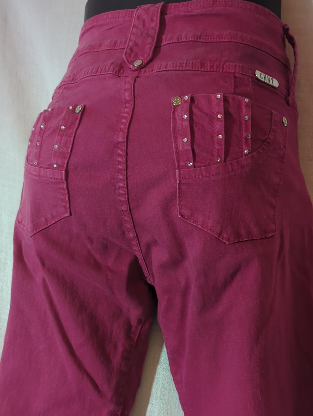 Studded Boot-Cut Jeans in Fuchsia by